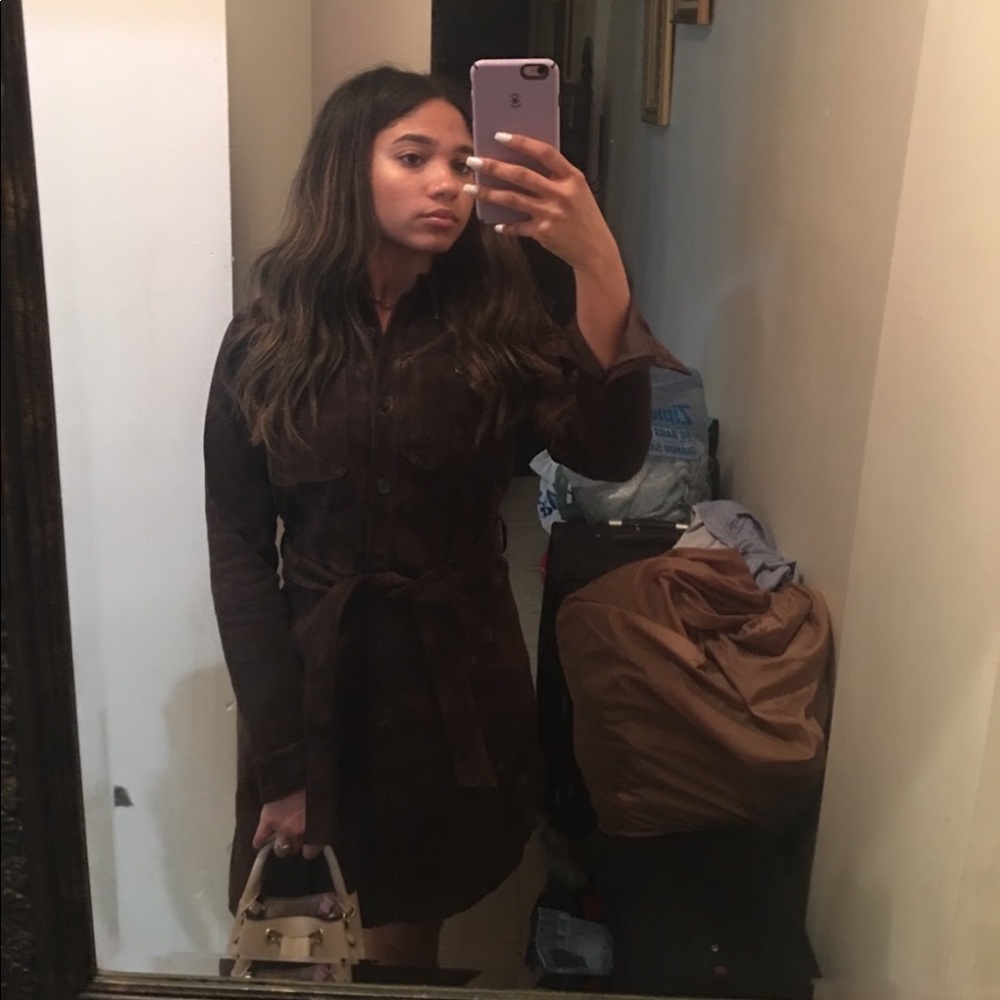 Brown Real Suede Shirt Dress